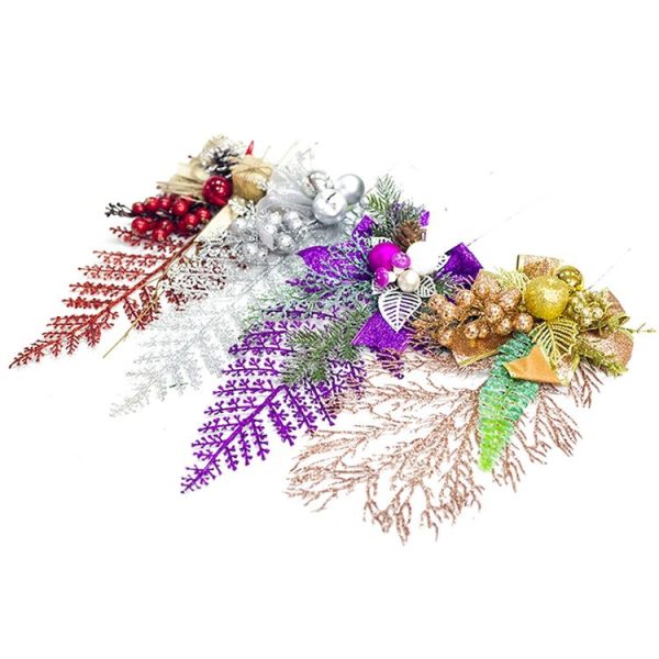 CP0333 2 PCS Christmas Tree Pendant Simulation Leaves Pine Cone Flower Christmas Decorations (Purple) - Image 2