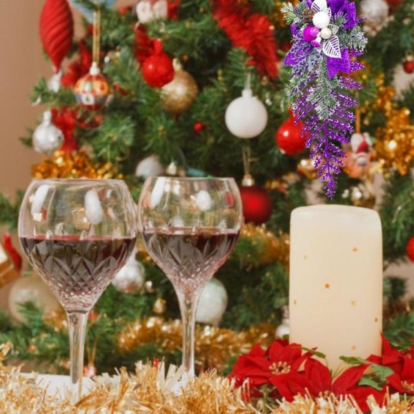 CP0333 2 PCS Christmas Tree Pendant Simulation Leaves Pine Cone Flower Christmas Decorations (Purple) - Image 5