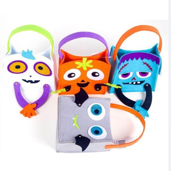 2 PCS Halloween Cloth Felt Square Cartoon Gift Storage Bag Shopping Basket (Grey) - Image 5