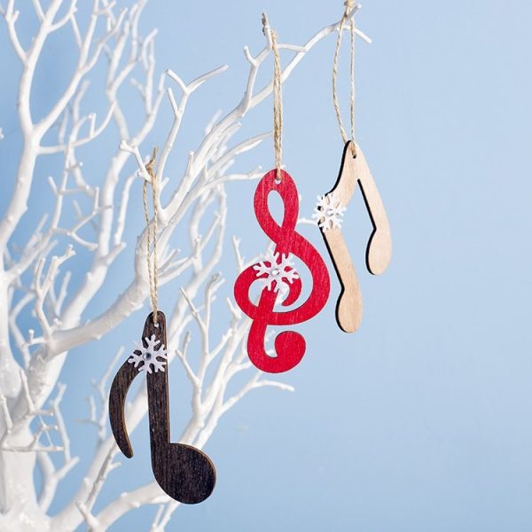 2 PCS Creative Christmas Wood Painted Snowflake Musical Notes Pendant Ornament, Specification: Three Sets - Image 3