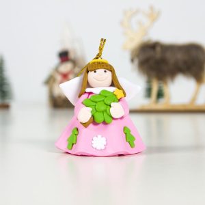 2 PCS Christmas Decorations White Skirt Girl Christmas Angel Pendant Creative Soft Clay Christmas Tree Pendant (F Powder Christmas Tree)