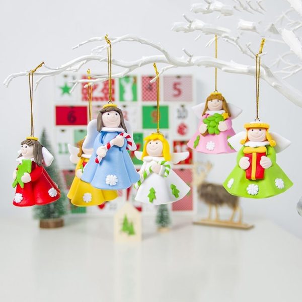 2 PCS Christmas Decorations White Skirt Girl Christmas Angel Pendant Creative Soft Clay Christmas Tree Pendant (F Powder Christmas Tree) - Image 4