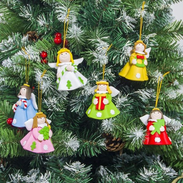 2 PCS Christmas Decorations White Skirt Girl Christmas Angel Pendant Creative Soft Clay Christmas Tree Pendant (F Powder Christmas Tree) - Image 5