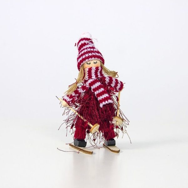 2 PCS Christmas Wool Tassel Ski Doll Accessories Scene Decoration (Red) - Image 2