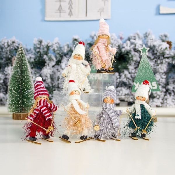2 PCS Christmas Wool Tassel Ski Doll Accessories Scene Decoration (Red) - Image 4