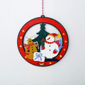 2 PCS Christmas Closet Bedroom Round Wooden Painted with Lights Decorative Pendant (Snowman)