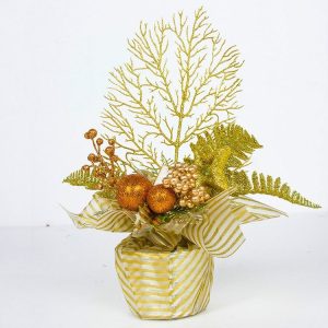 2 PCS Christmas Creative Potted Pine Cone Red Fruit Decoration (Gold Leaf Gold Fruit)