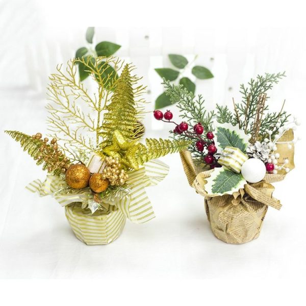2 PCS Christmas Creative Potted Pine Cone Red Fruit Decoration (Gold Leaf Gold Fruit) - Image 3