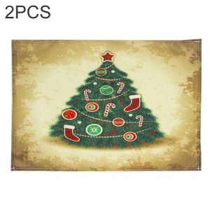 2 PCS Christmas Creative Printed Linen Placemat Knife and Fork Pad Decoration (ChristmasTree )