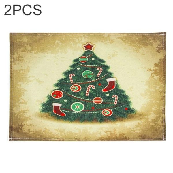 2 PCS Christmas Creative Printed Linen Placemat Knife and Fork Pad Decoration (ChristmasTree )