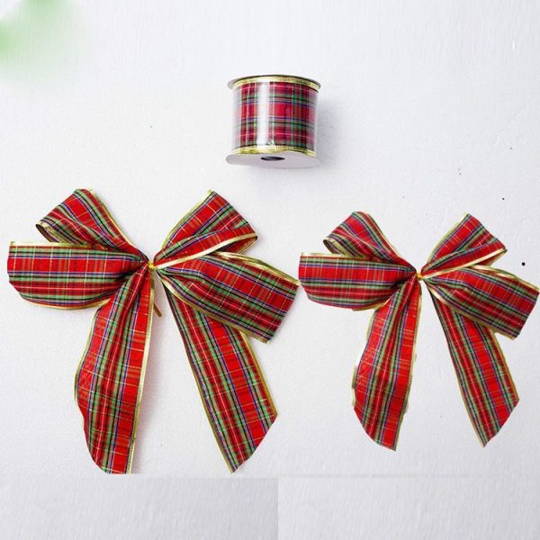 2 Rolls Christmas Sequins Ribbon Bow Ornament (Red and Green Grid) - Image 2