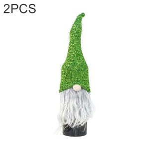 2 PCS Christmas Cloth Sequins Faceless Santa Champagne Red Wine Bottle Set Accessories Scene Decoration (Green)