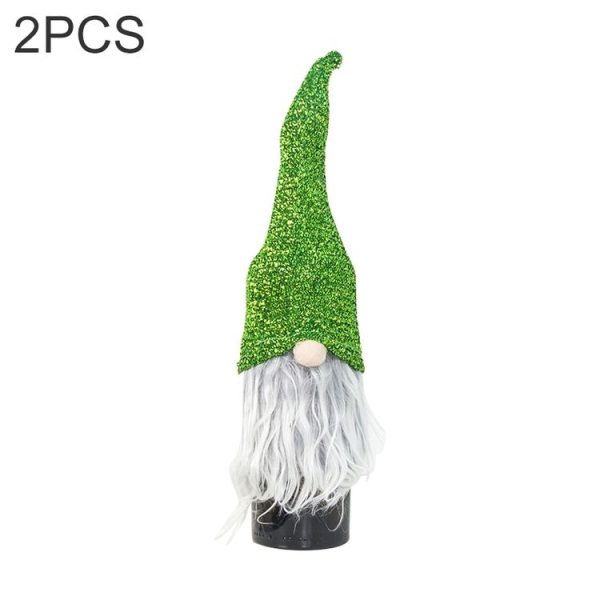 2 PCS Christmas Cloth Sequins Faceless Santa Champagne Red Wine Bottle Set Accessories Scene Decoration (Green)