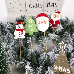 2 Packs Christmas Wooden Painted Card Accessories Scene Decoration