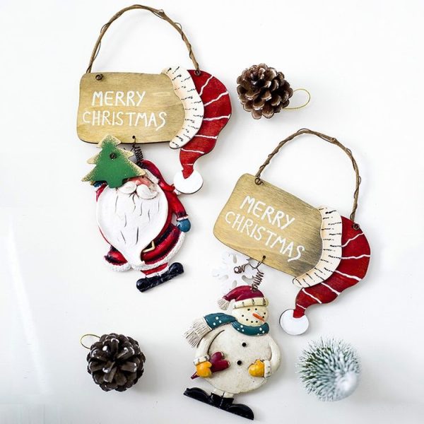 2 PCS Christmas Creative Painted Resin Wooden Sign House Pendant Decoration (Santa) - Image 3