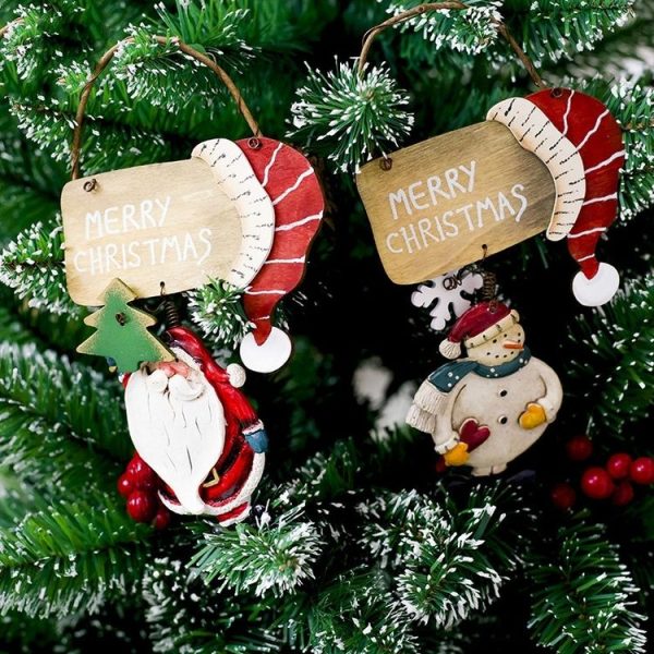 2 PCS Christmas Creative Painted Resin Wooden Sign House Pendant Decoration (Santa) - Image 4
