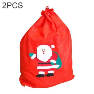 2 PCS Christmas Woven Santa Claus Snowman Candy Gift Bag (Old Man)