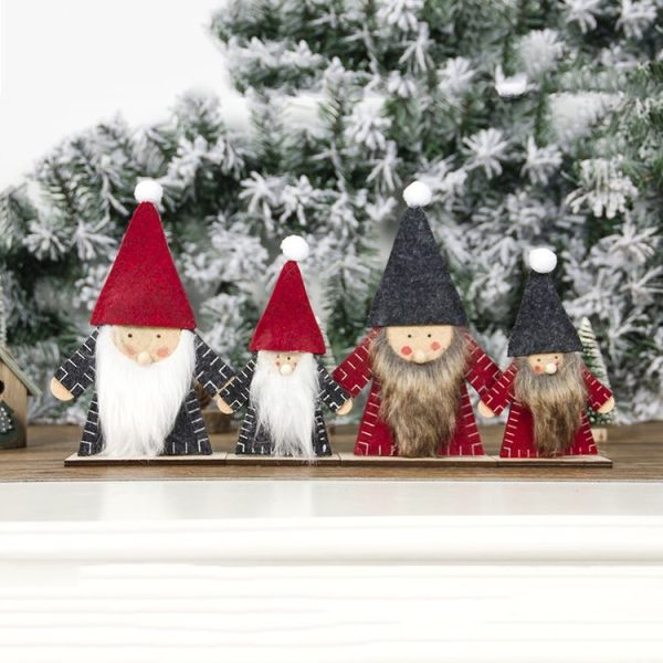 2 PCS Christmas Wooden Felt Splicing Ornaments Accessories Scene Decoration, Size: Large (Gray Coat Red Hat ) - Image 3