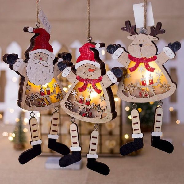 2 PCS Christmas Creative Luminous Painted Wooden Pendant Accessories Scene Decoration (Snowman) - Image 3