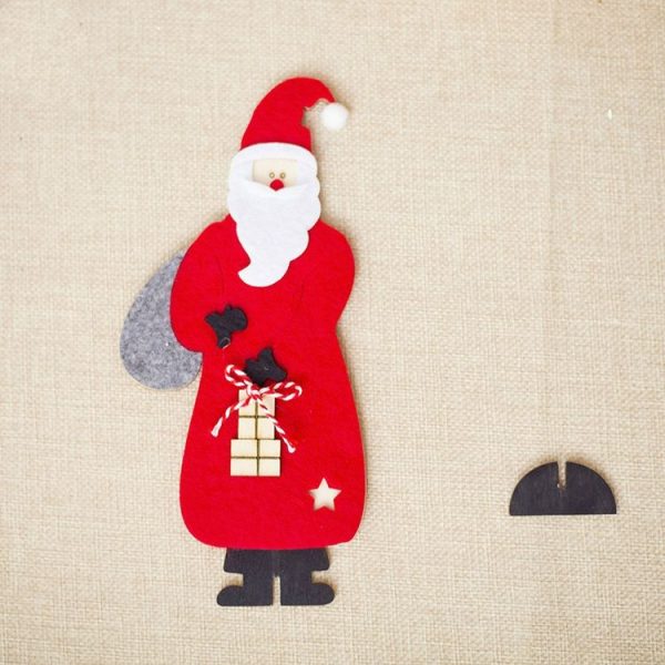 CP0242 2 PCS Christmas Decoration Ornaments Wooden Felt Santa Spelling Table Setting Creative Santa Claus Decorations (Red)