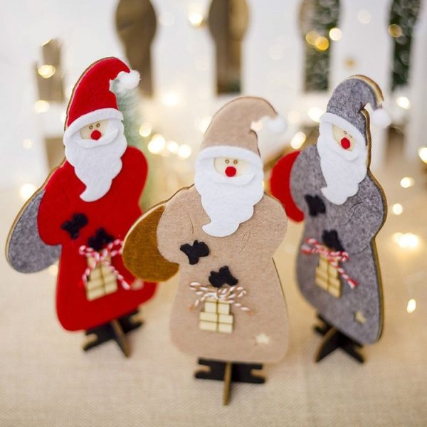 CP0242 2 PCS Christmas Decoration Ornaments Wooden Felt Santa Spelling Table Setting Creative Santa Claus Decorations (Red) - Image 2