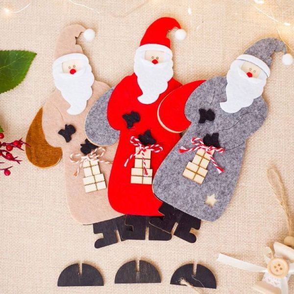 CP0242 2 PCS Christmas Decoration Ornaments Wooden Felt Santa Spelling Table Setting Creative Santa Claus Decorations (Red) - Image 4
