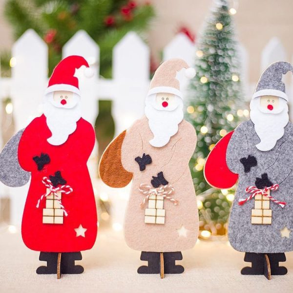 CP0242 2 PCS Christmas Decoration Ornaments Wooden Felt Santa Spelling Table Setting Creative Santa Claus Decorations (Red) - Image 5