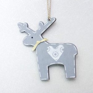 2 PCS Christmas Decoration Wood Elk Christmas Tree Pendant Creative Painting Love Deer Pendant, Specification: Gray