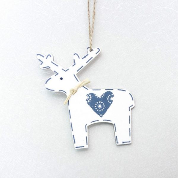 2 PCS Christmas Decoration Wood Elk Christmas Tree Pendant Creative Painting Love Deer Pendant, Specification: Blu