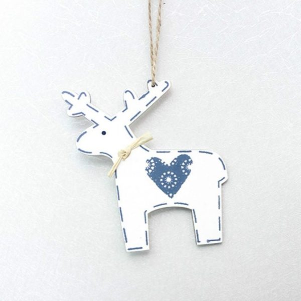 2 PCS Christmas Decoration Wood Elk Christmas Tree Pendant Creative Painting Love Deer Pendant, Specification: Blu - Image 2
