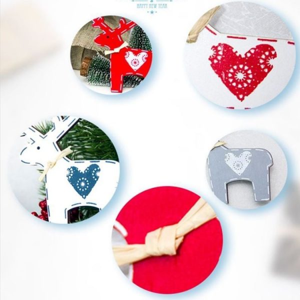 2 PCS Christmas Decoration Wood Elk Christmas Tree Pendant Creative Painting Love Deer Pendant, Specification: Blu - Image 3
