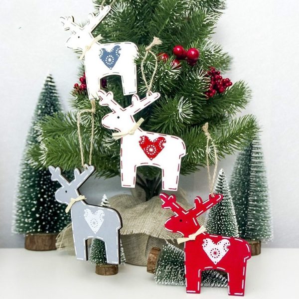 2 PCS Christmas Decoration Wood Elk Christmas Tree Pendant Creative Painting Love Deer Pendant, Specification: Blu - Image 4