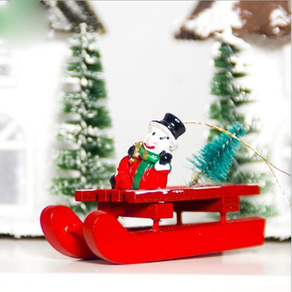 2 PCS Christmas Tree Sleigh Snowman Santa Elk Wood Pendant Ornament (Snowman)