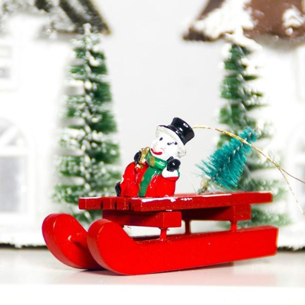 2 PCS Christmas Tree Sleigh Snowman Santa Elk Wood Pendant Ornament (Snowman) - Image 2