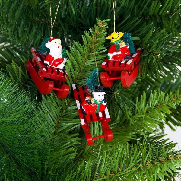 2 PCS Christmas Tree Sleigh Snowman Santa Elk Wood Pendant Ornament (Snowman) - Image 4