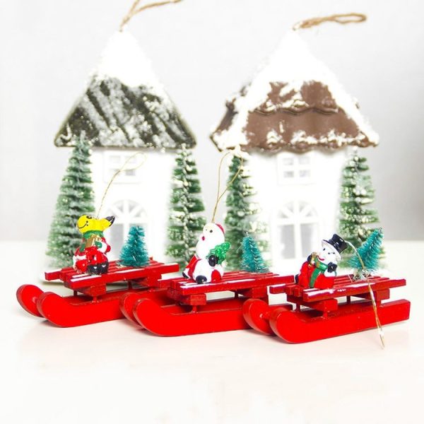 2 PCS Christmas Tree Sleigh Snowman Santa Elk Wood Pendant Ornament (Snowman) - Image 5