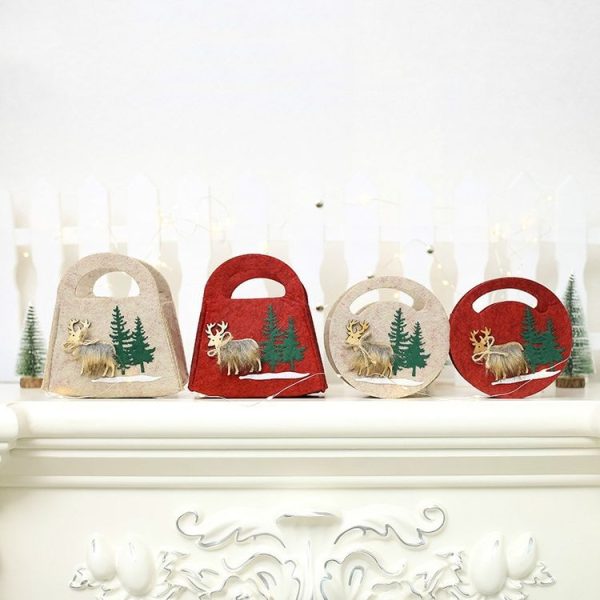 2 PCS Christmas Felt Portable Candy Gift Decorative Bag, Shape: Round (Brown) - Image 3