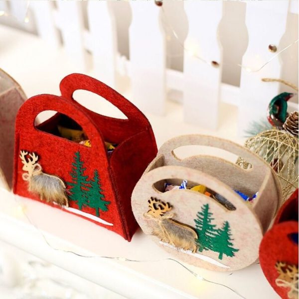 2 PCS Christmas Felt Portable Candy Gift Decorative Bag, Shape: Round (Brown) - Image 5