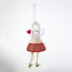 2 PCS Christmas Wood Painted Love Angel Bell Ornament (White)