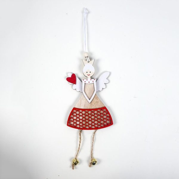 2 PCS Christmas Wood Painted Love Angel Bell Ornament (White)