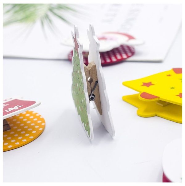 3 PCS Christmas Decorations Wooden Painted Cartoon Christmas Creative Notes Small Clips christmas tree + old man + snowman - Image 7