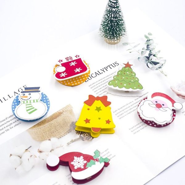 3 PCS Christmas Decorations Wooden Painted Cartoon Christmas Creative Notes Small Clips socks + bells + christmas hats - Image 3