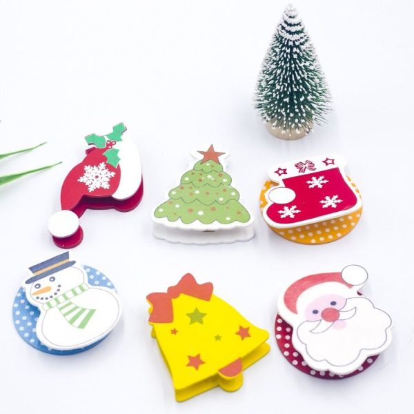 3 PCS Christmas Decorations Wooden Painted Cartoon Christmas Creative Notes Small Clips socks + bells + christmas hats - Image 4
