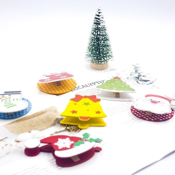 3 PCS Christmas Decorations Wooden Painted Cartoon Christmas Creative Notes Small Clips socks + bells + christmas hats - Image 5