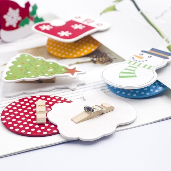 3 PCS Christmas Decorations Wooden Painted Cartoon Christmas Creative Notes Small Clips socks + bells + christmas hats - Image 6