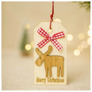 2 PCS Christmas Wooden Crafts Christmas Creative Wooden Sign Ornaments Christmas Tree Decoration Wooden Sign (Fawn)