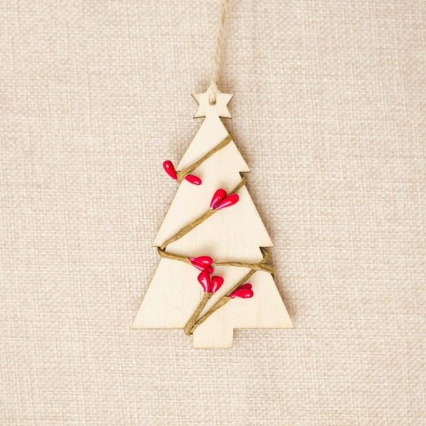 10 PCS Creative Wooden Christmas Tree Rattan Wooden Sign Ornament (Beige)