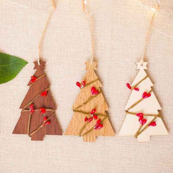 10 PCS Creative Wooden Christmas Tree Rattan Wooden Sign Ornament (Beige) - Image 2