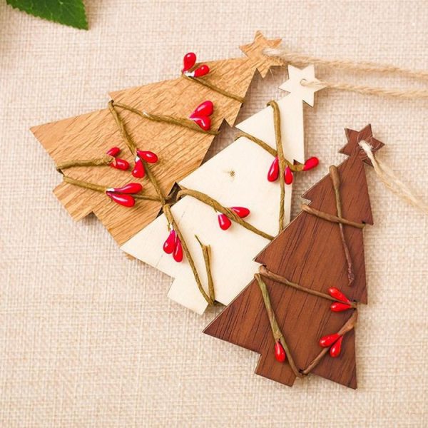 10 PCS Creative Wooden Christmas Tree Rattan Wooden Sign Ornament (Beige) - Image 3