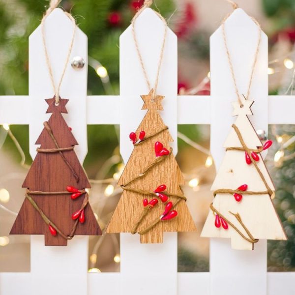 10 PCS Creative Wooden Christmas Tree Rattan Wooden Sign Ornament (Beige) - Image 5